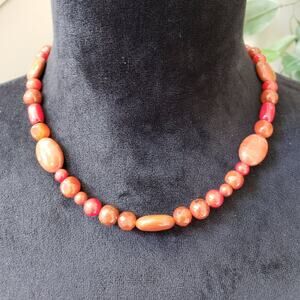 Womens Orange & Red Carnelian Red Jasper Coral Necklace Jewelry with Hook & Eye